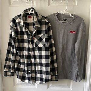 Levi's Kids Black and White Checkered Shirt & Gray Top Set
